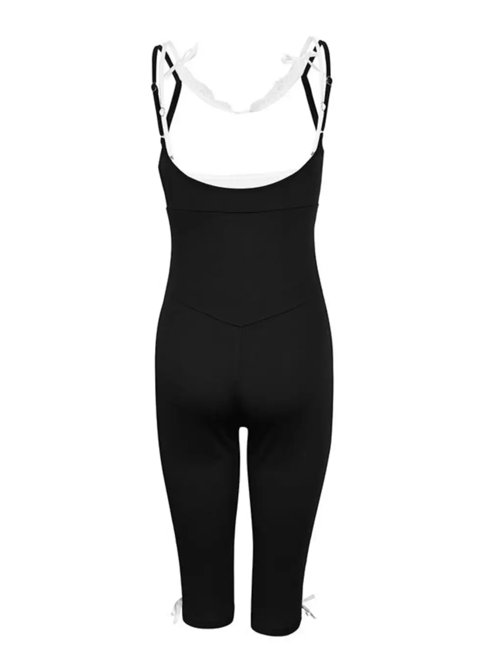 Lace Trim Tie Front Capri Jumpsuit