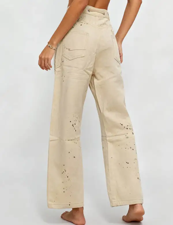 Paint Splatter Drawstring Wide Leg Denim Pants