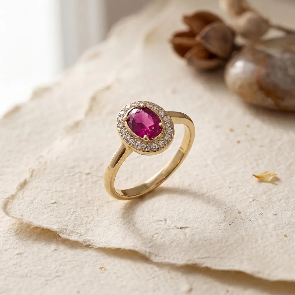 Simulated Ruby Oval Halo Ring