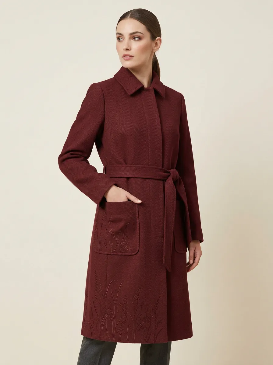 Women's Botanical Wheat Printed Wool Coat