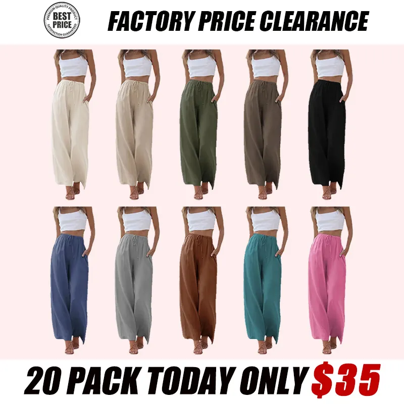 Women's Summer Cotton Linen Wide Leg Pants