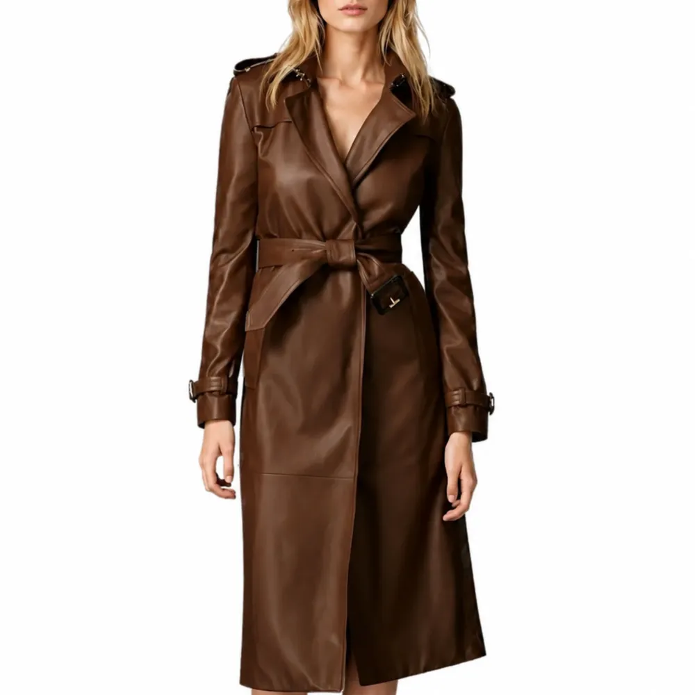 Belted Leather Trench Coat