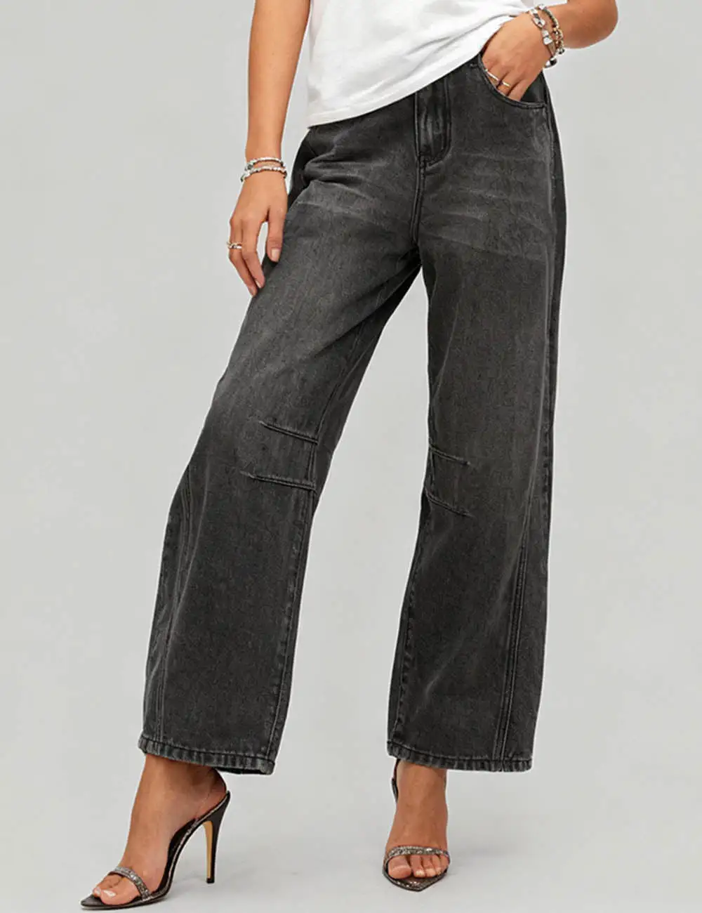 Mid Rise Barrel Denim Pants
