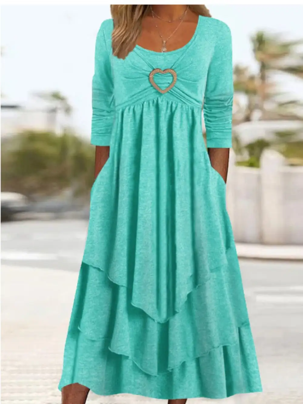 Full Size Heart-Decor Layered Midi Dress Plus Size