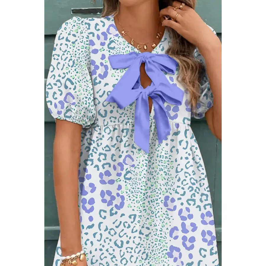 Bow Front Puff Sleeve Mini Dress