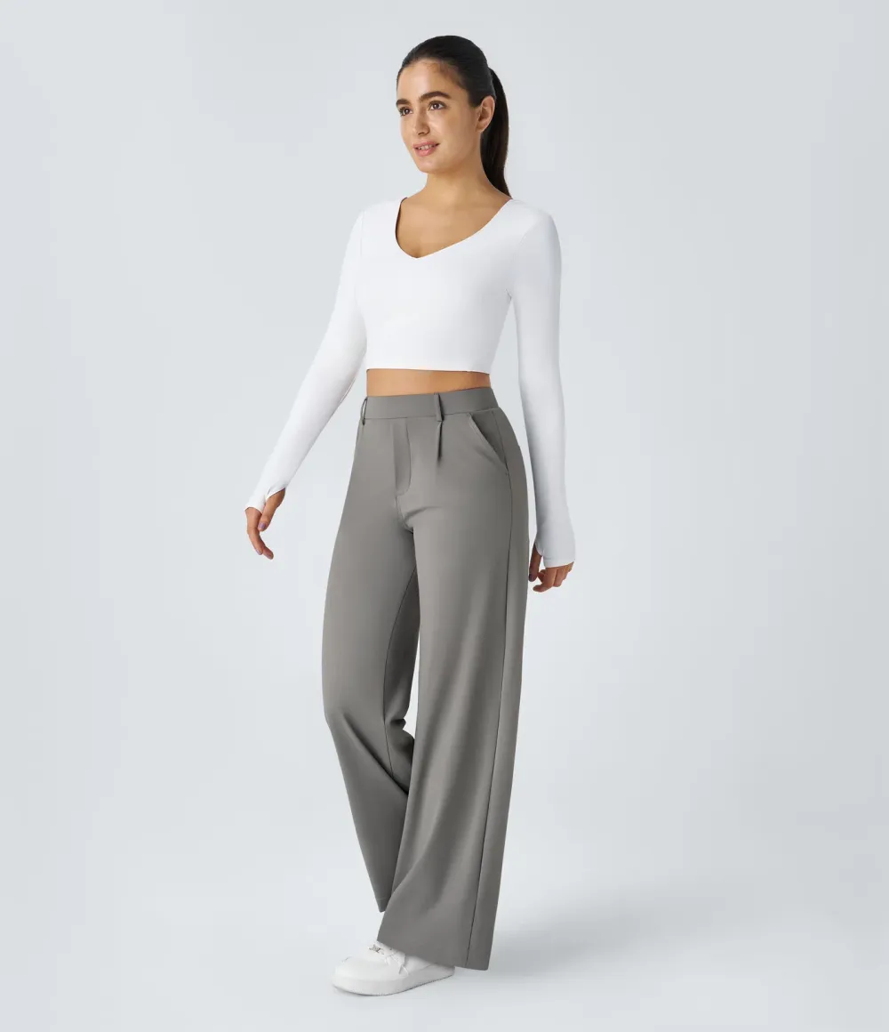 High-waist Pocket Straight-leg Work Pants