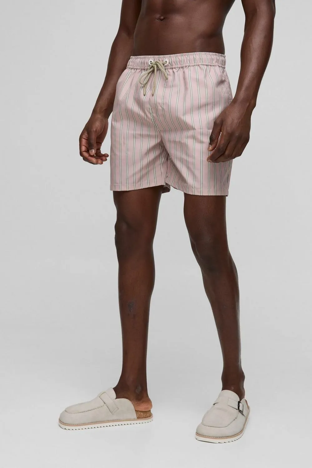 Spring And Summer Mid Length Stripe Swim Trunks Dusky Pink