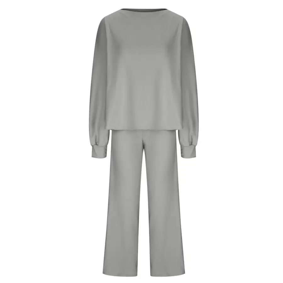 Casual Round Neck Long Sleeve Top and Pants Set