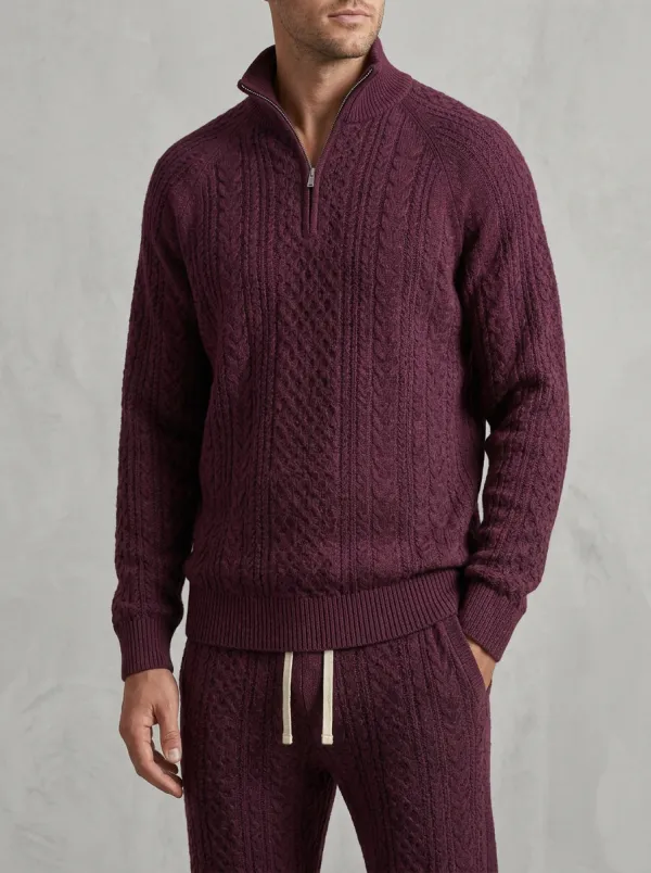 Cable-Knit Men's Quarter-Zip Knit Tracksuit Set