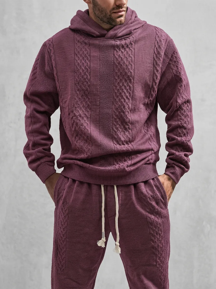 Refined Heritage-Look Men's Knit Hoodie Jogger Set