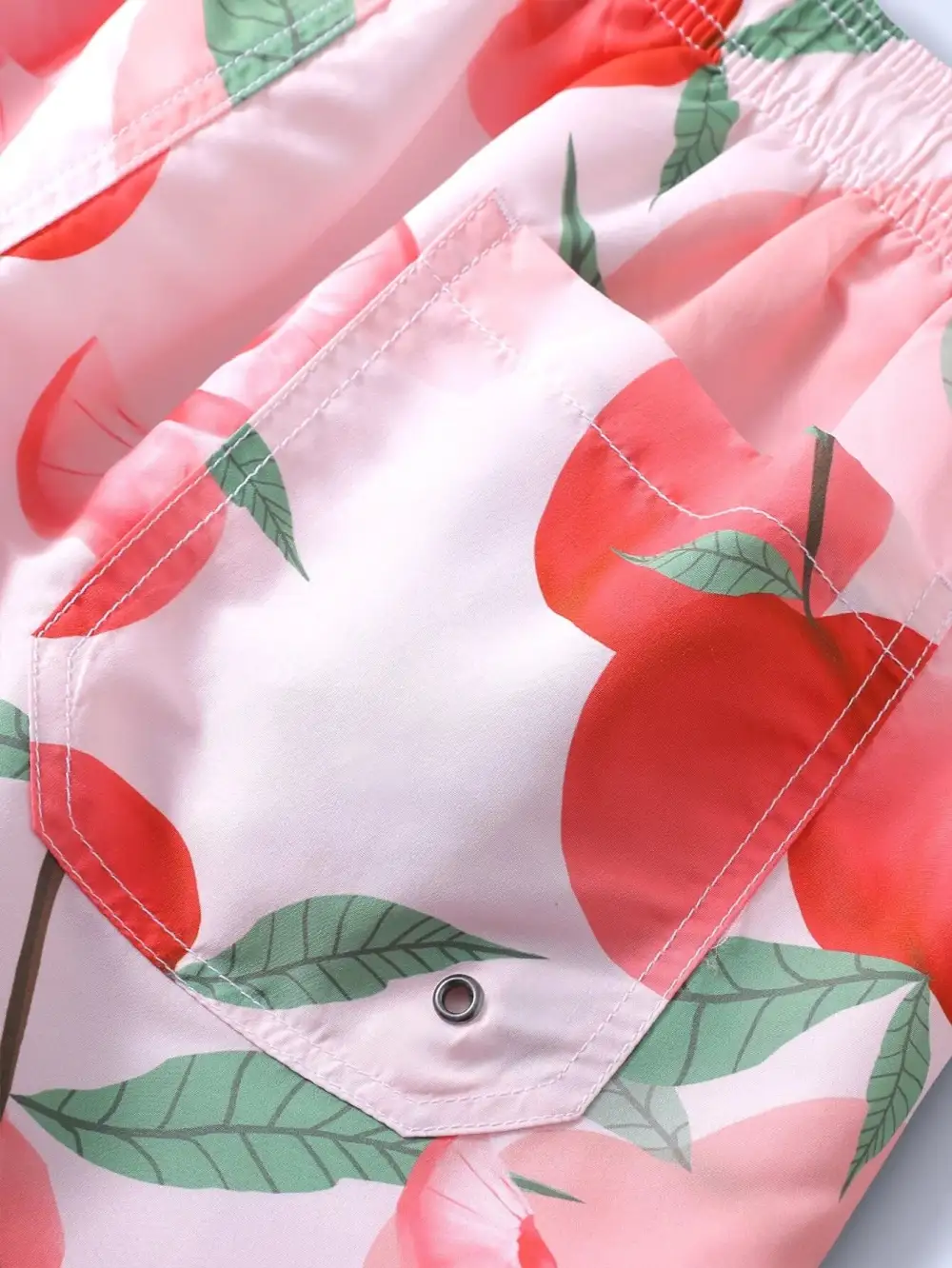Men's Peach Print Drawstring Swim Trunks