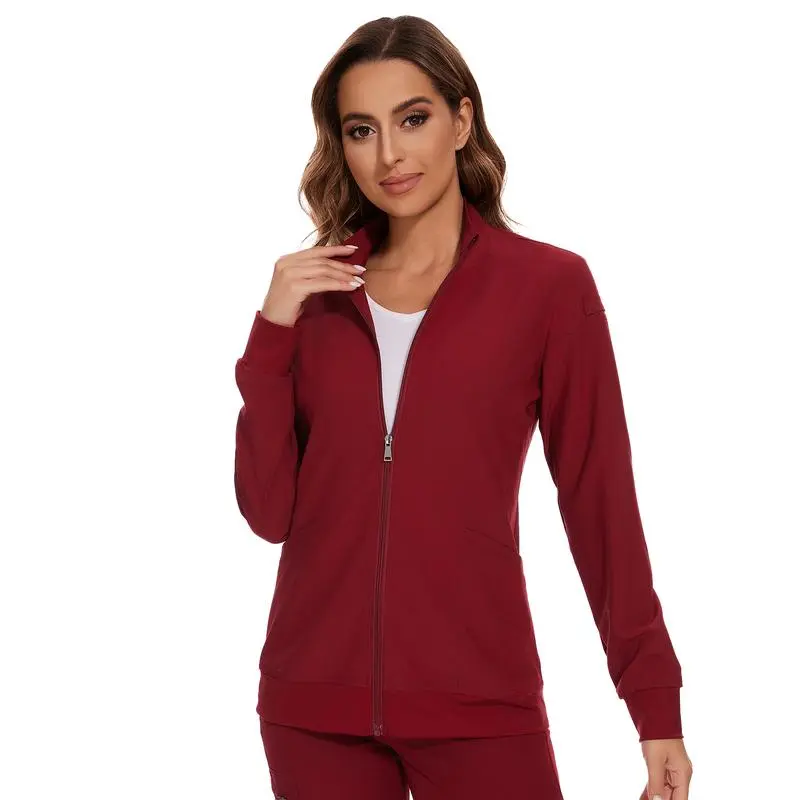 Scrub Jackets for Woman, Zip Front Nurse Jacket, 4-Way Stretch Fabric