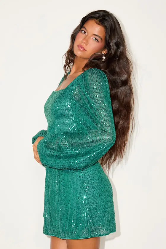 Festive Mood Gold Sequin Long Sleeve Mini Dress