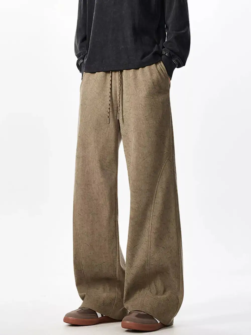 Men's Plus Size Wide Leg Textured Drawstring Pants