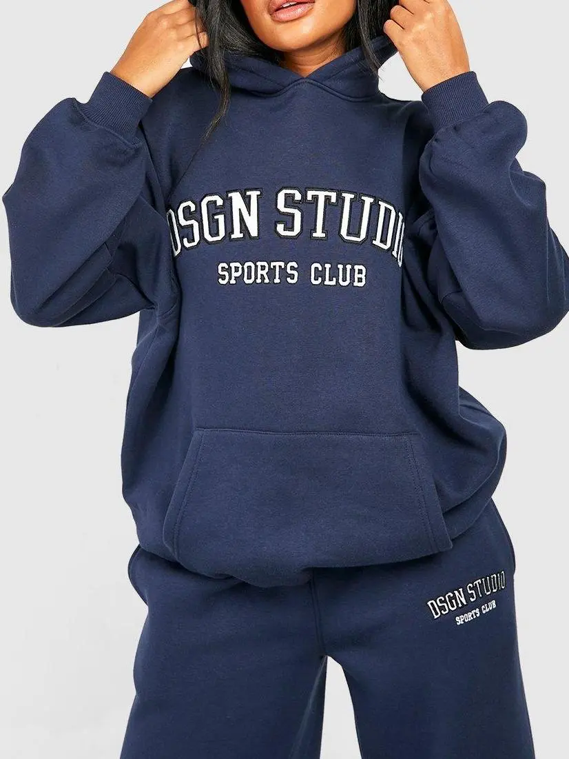 NAVY APPLIQUE OVERSIZED HOODIE