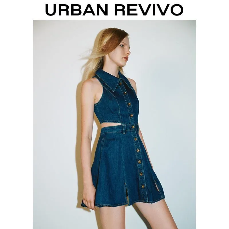 Cut-Out Sleeveless Denim Dress