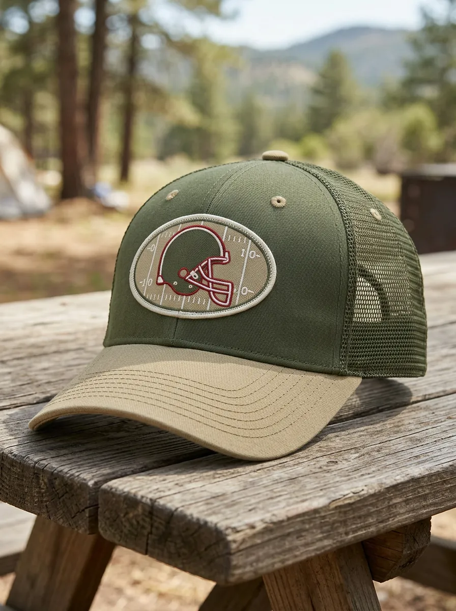 Men's Football Fan Helmet Field Patch Printed Mesh Trucker Hat