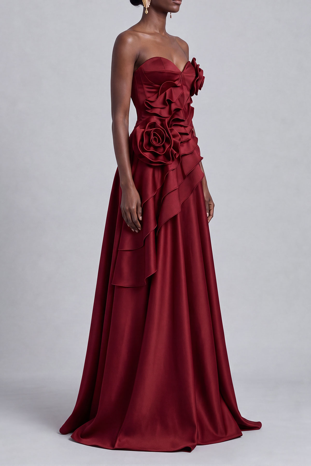 Ruched Ruffle Floral Maxi Dress