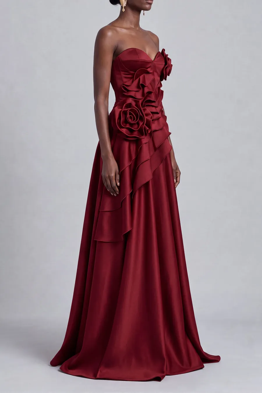 Ruched Ruffle Floral Maxi Dress