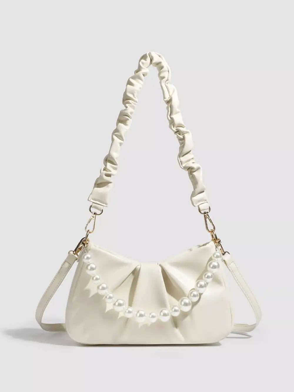 Ruched Handle Pearl Decor Crossbody Bag
