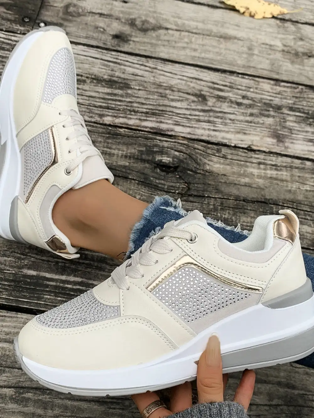 Rhinestone Wedge Sneakers