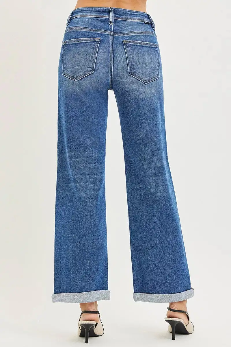 High-Rise Relaxed Washed Pocketed Straight Leg Jeans