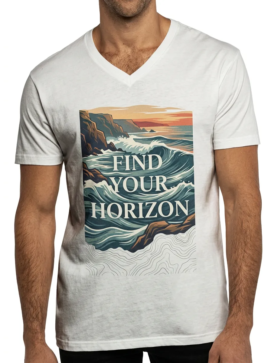 Men's Ocean Lover Find Your Horizon Waves Printed V-neck T-shirt