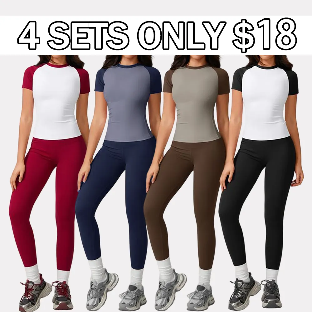 Women's Raglan Sleeve Color Block Fitted Top & Leggings Set