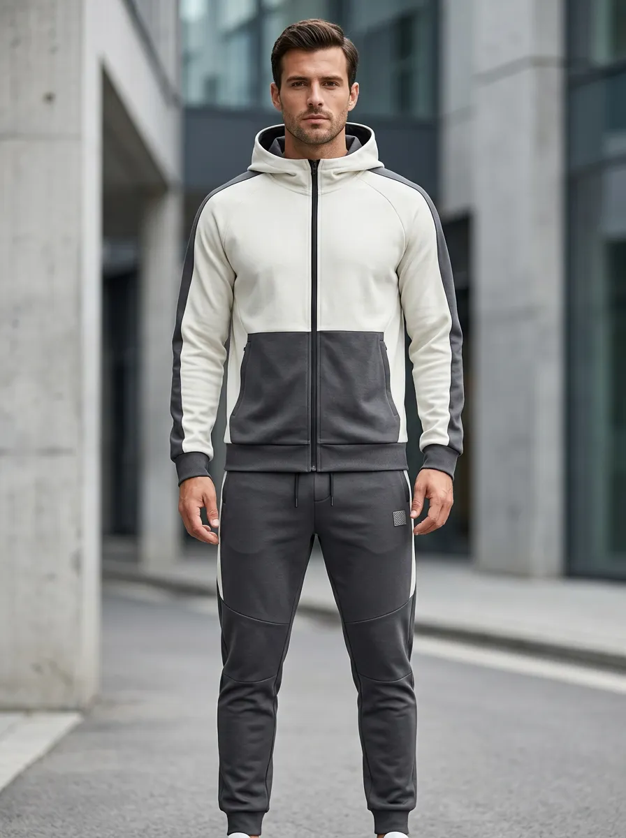Zip-Up Hoodie Colorblock Detail Two-Tone Detail Unisex Zip Hoodie Tracksuit Set