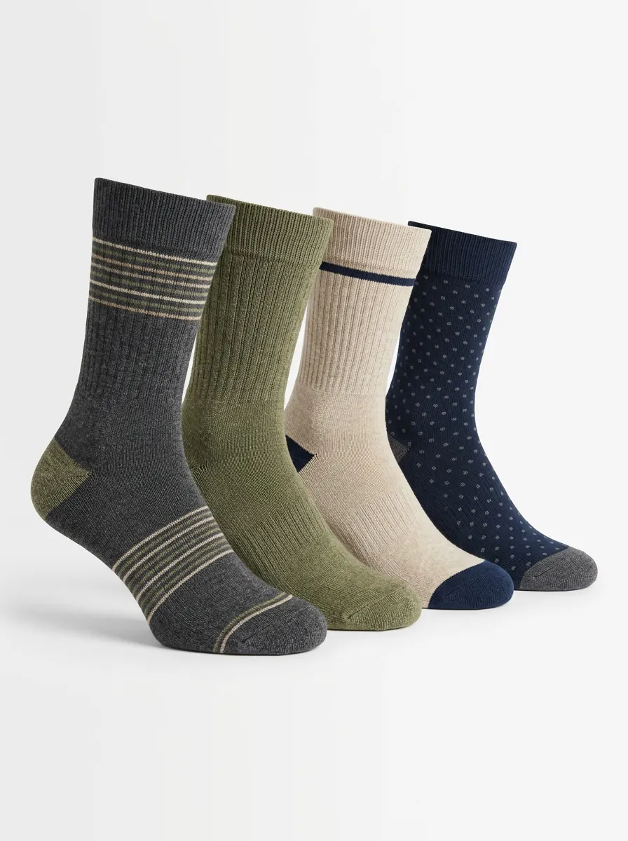 Daily Striped Printed Casual Look Men's Four Pair Socks