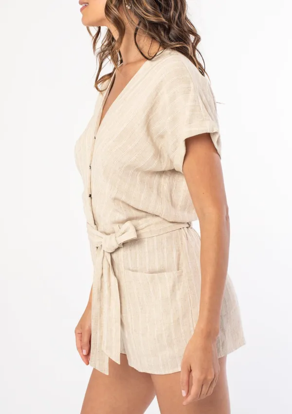 Striped V-Neck Short Sleeve Romper