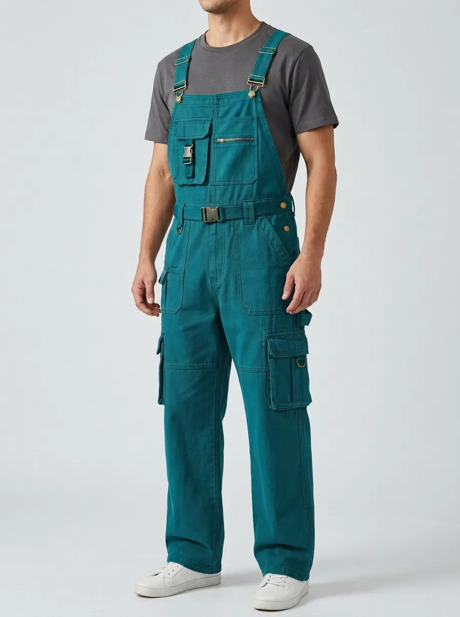 Men's Tactical Utility Olive Green Multi-Pocket Cargo Overalls