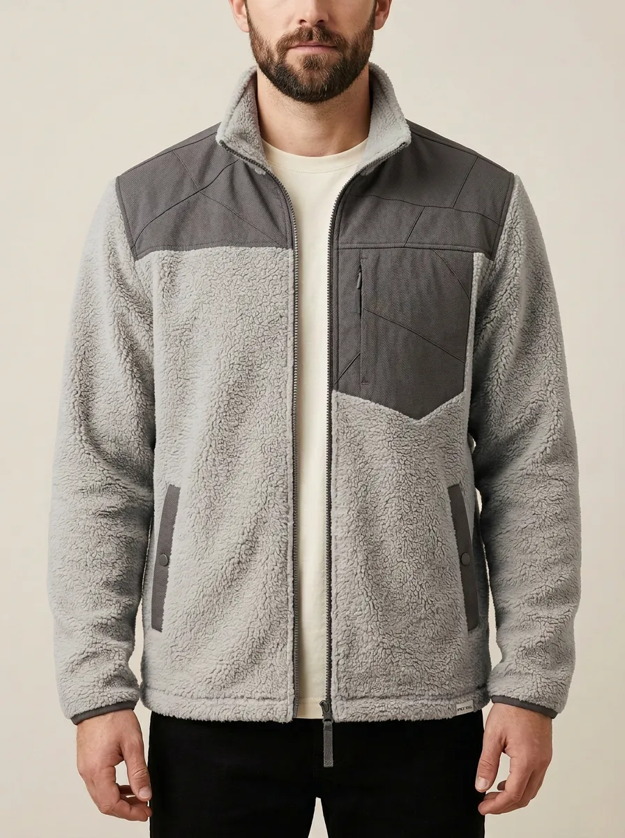 Colorblock Sherpa Fleece Zip Jacket