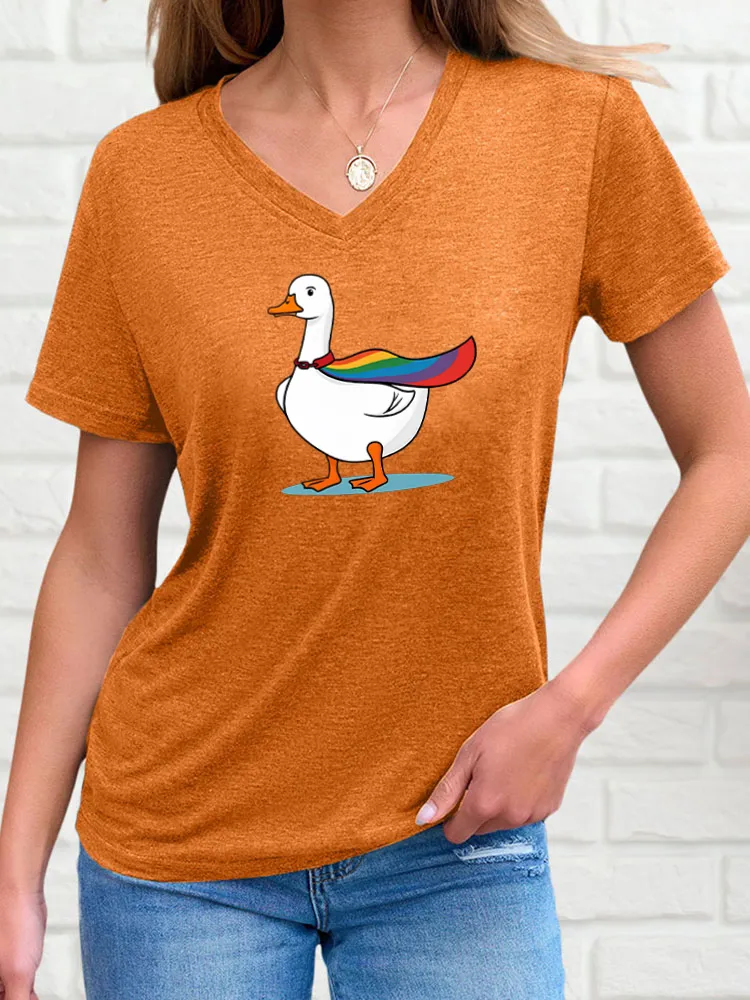 Women's Pride Month Cartoon Print V-Neck Short Sleeve T-Shirt