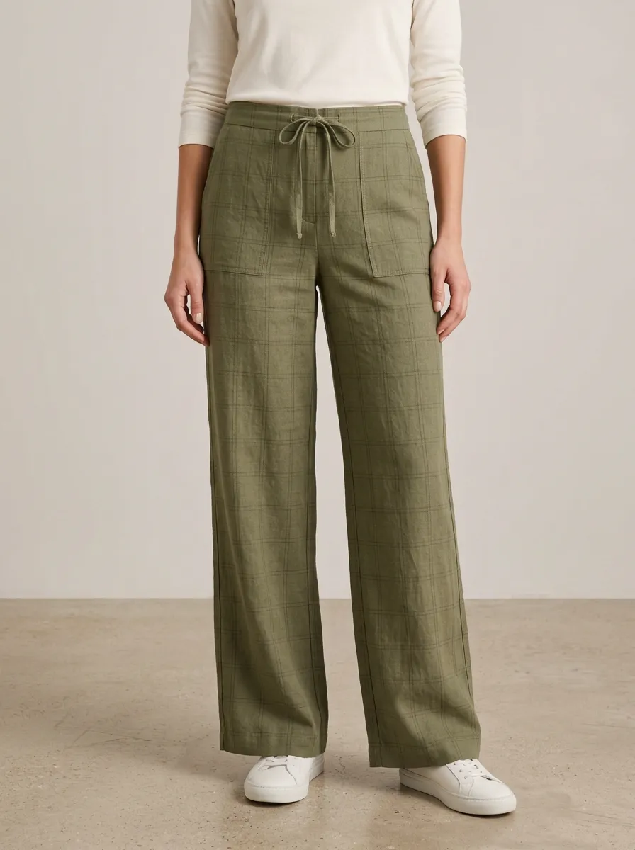 Polished Wide-Leg Plaid Printed Women's Wide-Leg Pants