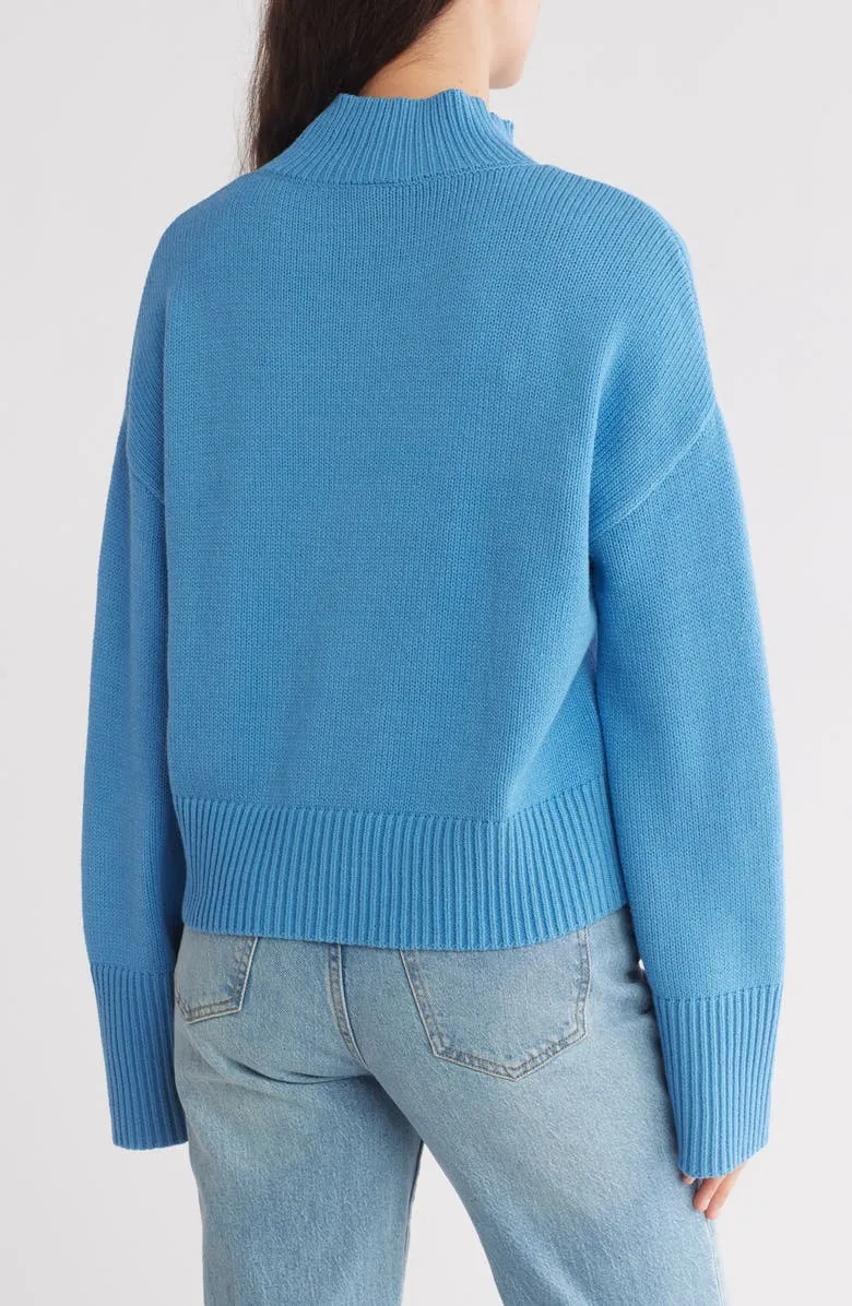 Mock Neck Wide Sleeve Crop Pullover