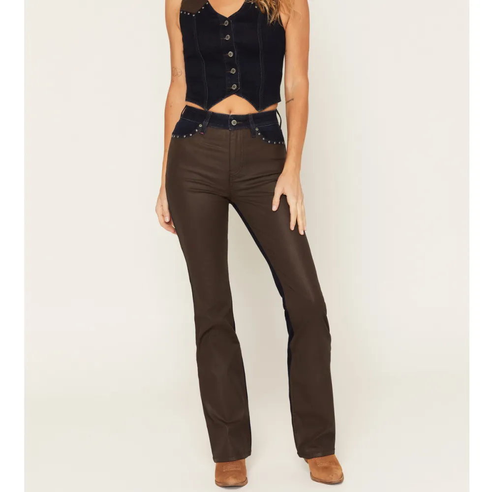 High Rise Bootcut Stretch Denim Coated Jeans