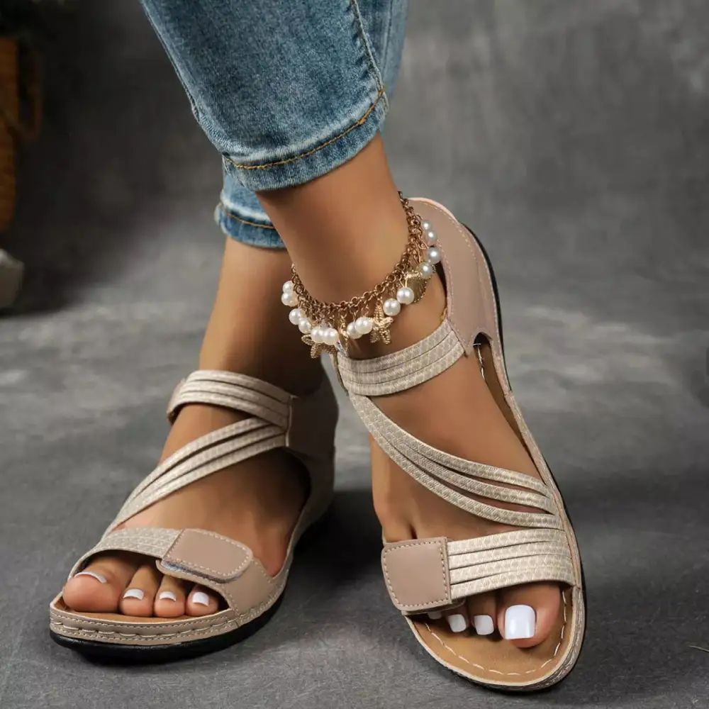 Textured Open Toe Wedge Sandals
