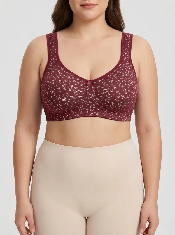 Women's Plus Size Sage Green Floral Full-Coverage Scoop-Neck Wireless Bra