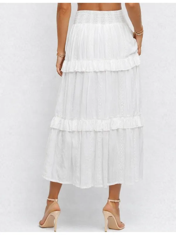 Tiered Rufflesmocked Waist Midi Skirt