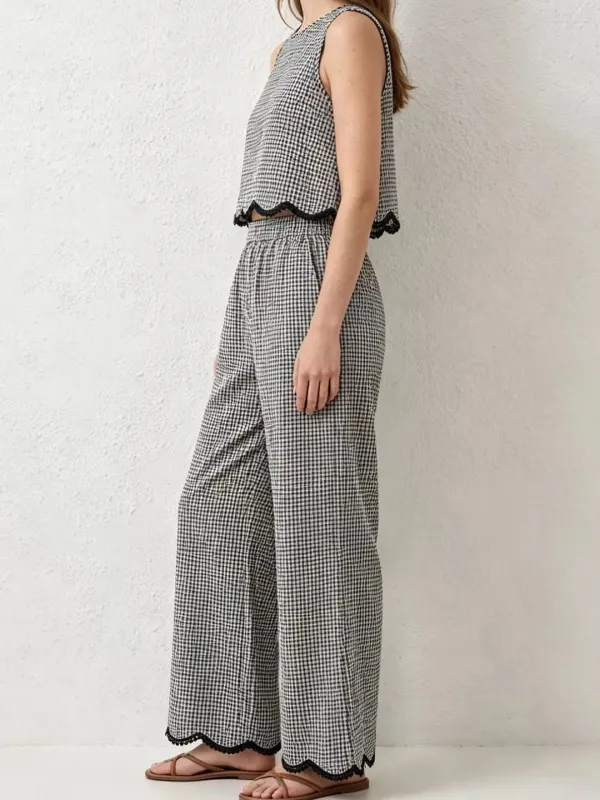 Plaid Scalloped Trim Tank and Pants Set