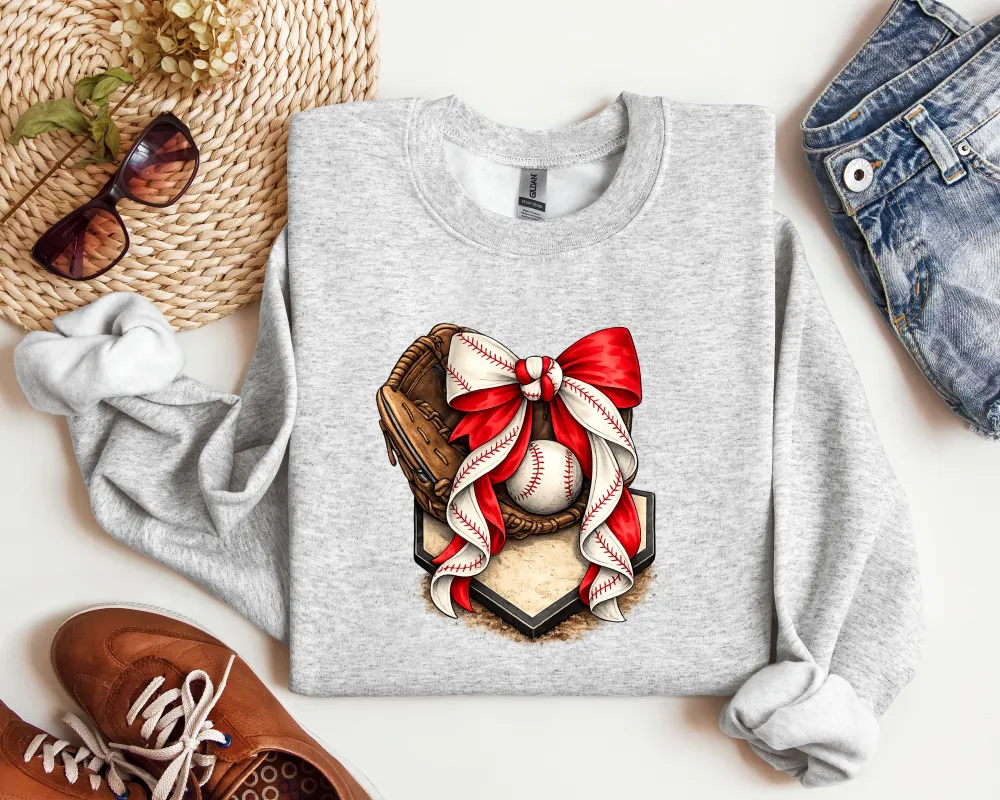 Baseball Bow Graphic Crewneck Sweatshirt