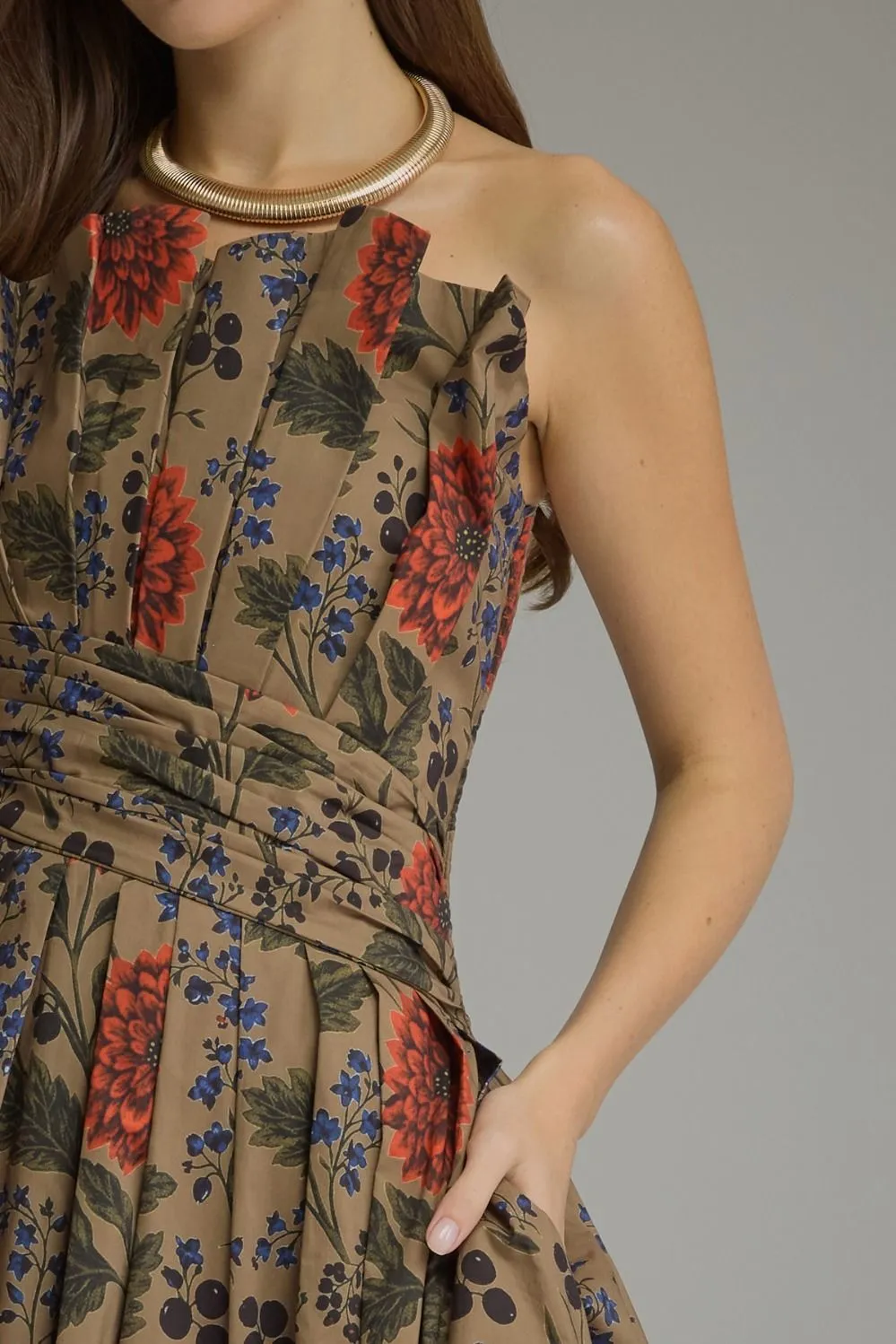Strapless Floral Midi Dress