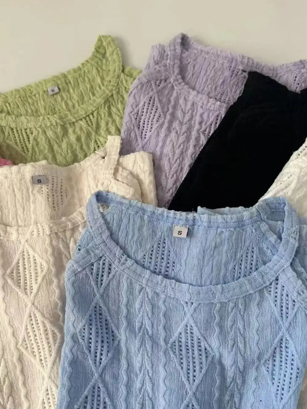 Round Neck Eyelet Textured