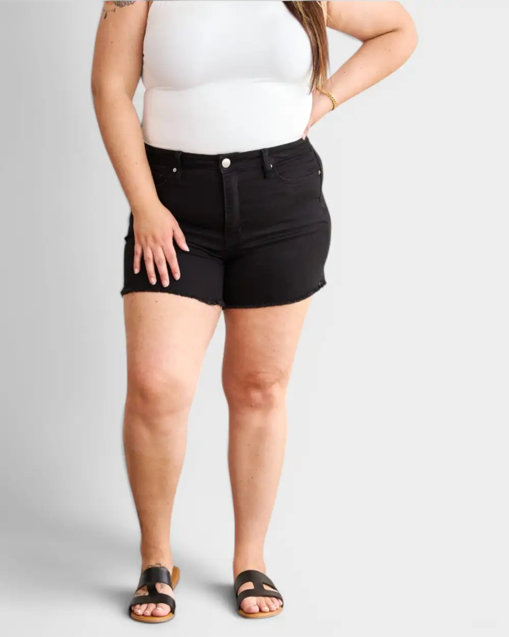 High Rise Structured Waist Denim Shorts