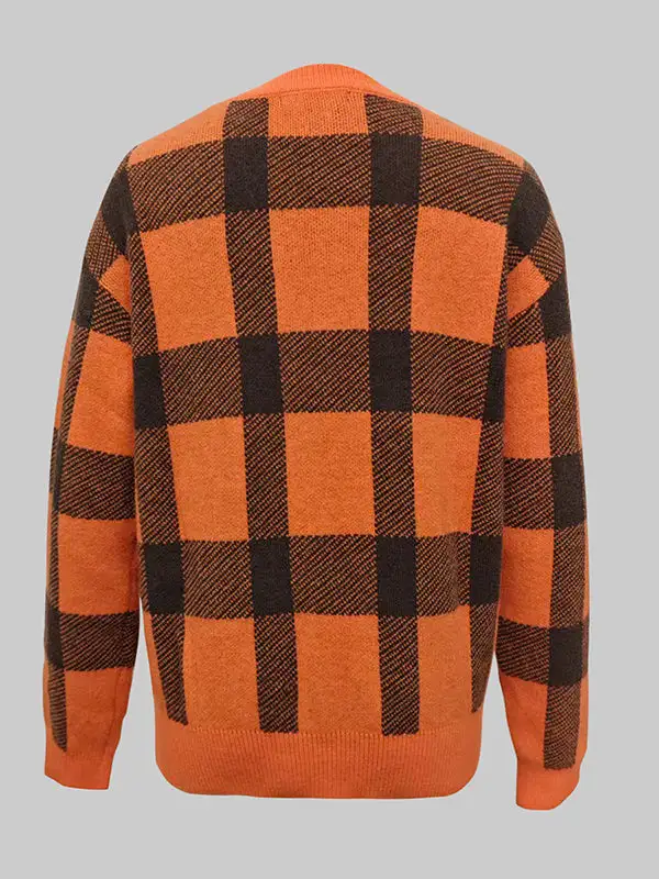Plaid Mock Neck Long Sleeve Sweater
