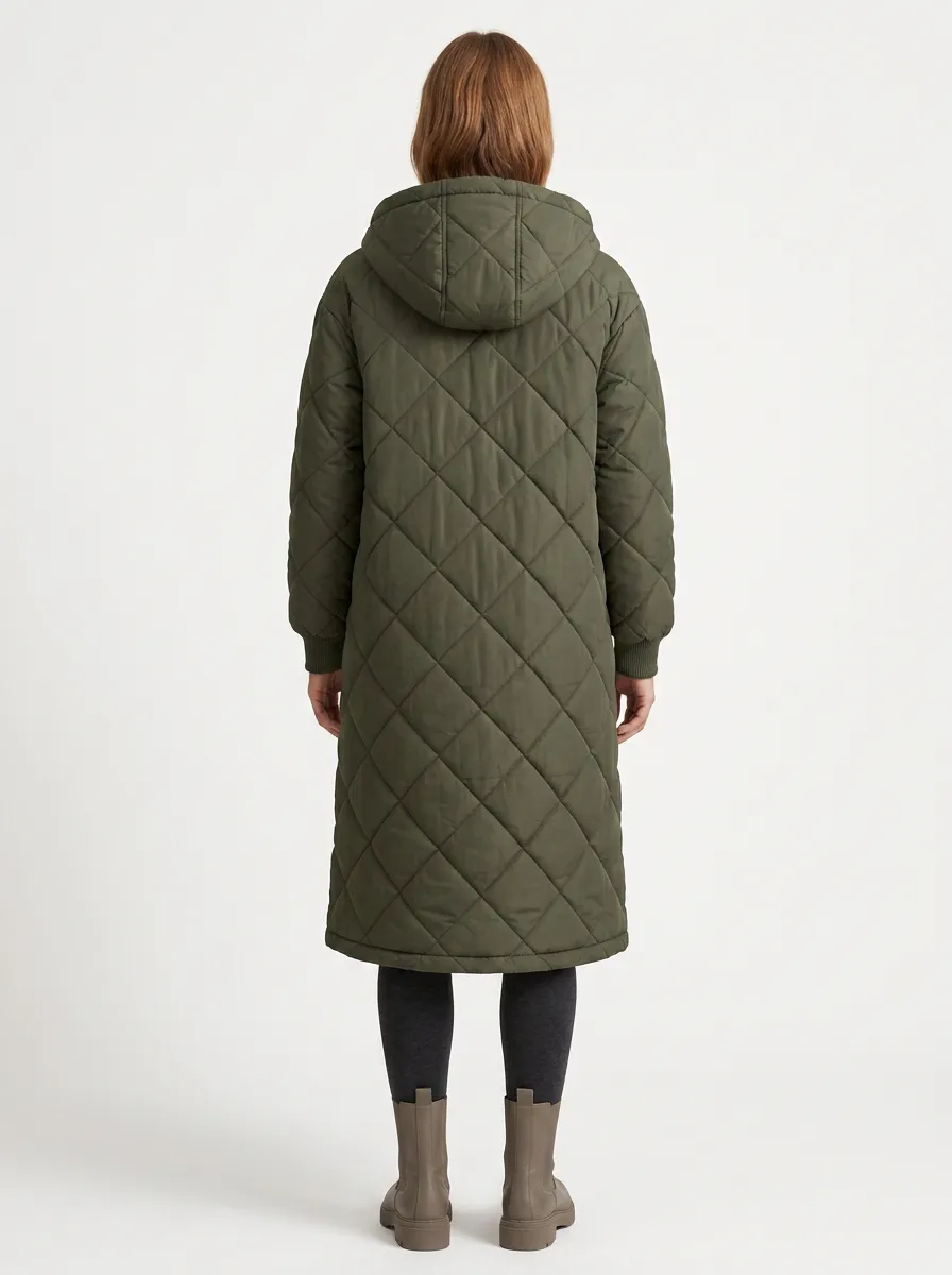 Daily-Layer Quilted Long Hooded Coat