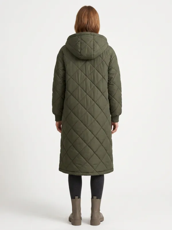 Daily-Layer Quilted Long Hooded Coat