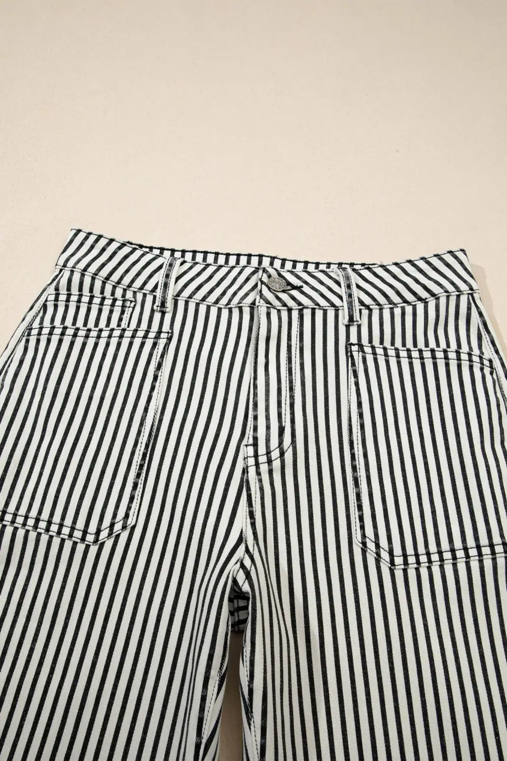 High Waist Patch Pocket Stripe Shift Jeans