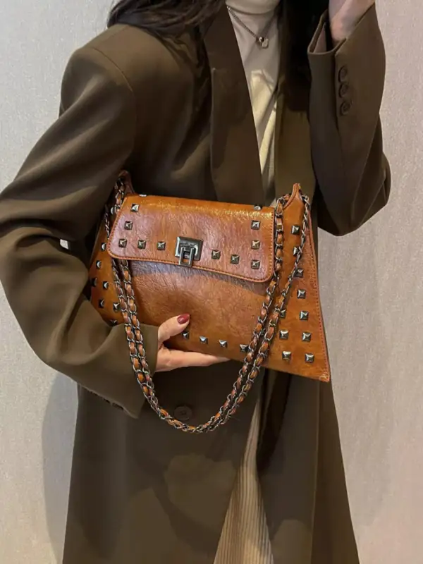 Studded Flap Chain Shoulder Bag